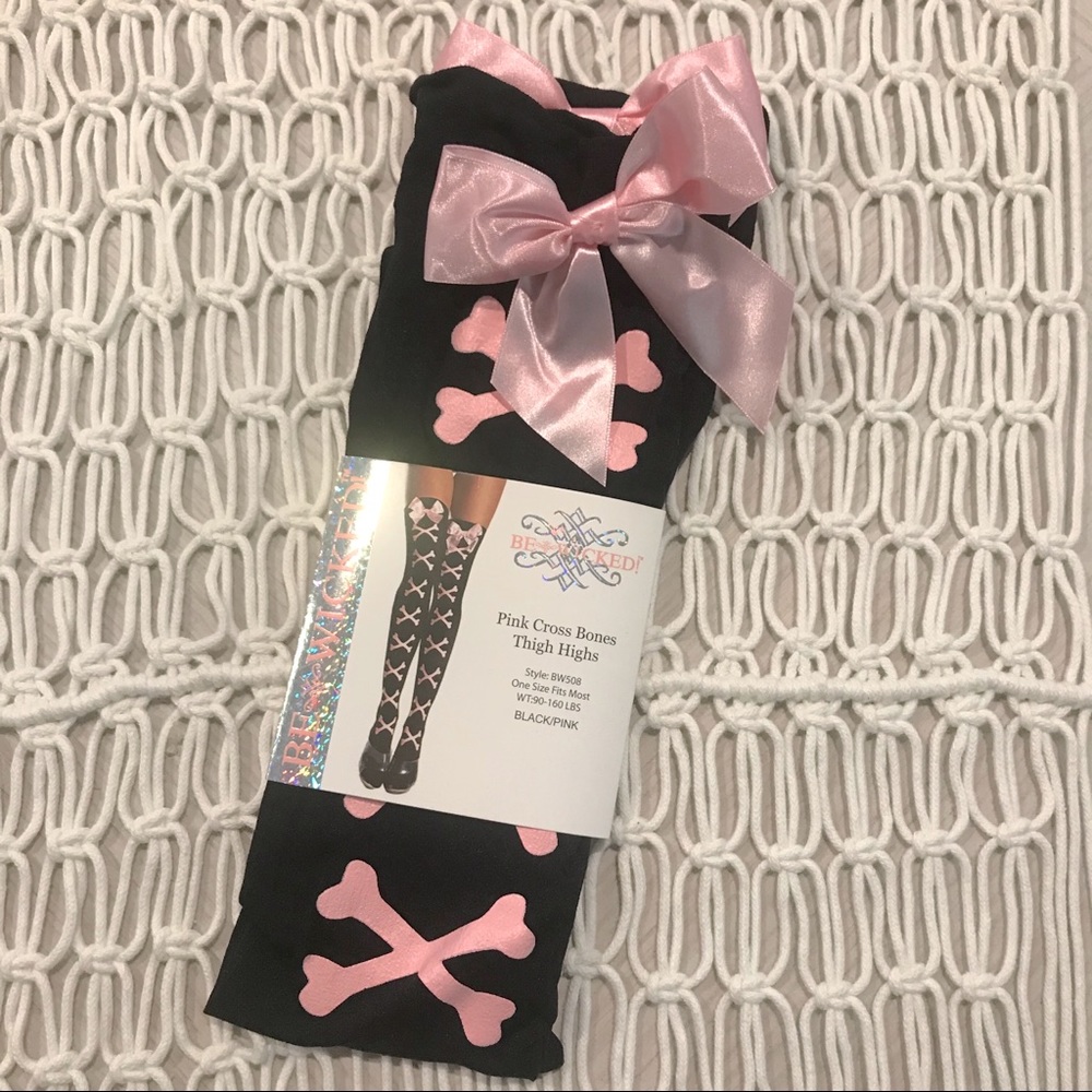 Pink Cross Bones Thigh Highs (NWT)